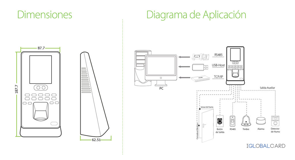 Dimensiones del terminal de control de acceso facial IgloFace 1602