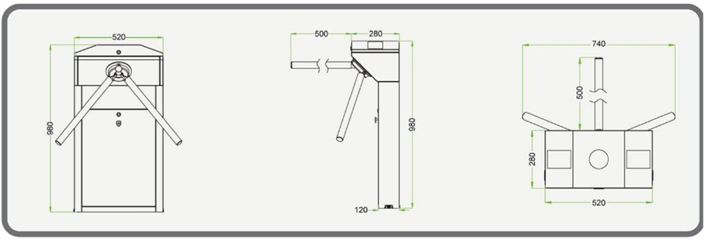 Dimensiones del modelo de tornos de control de acceso EMLC