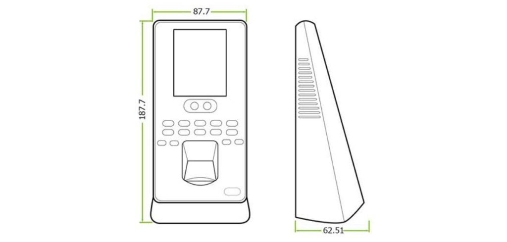 Medidas del sistema de control de presencia y acceso facial Igloface 1602