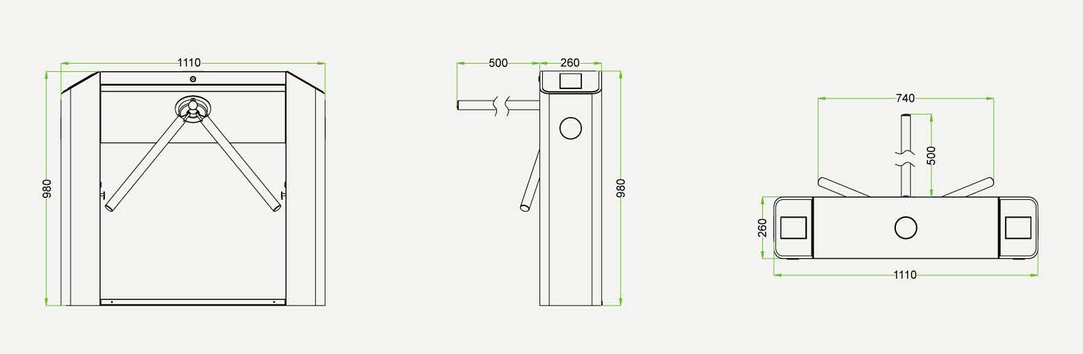 Torno de control de acceso - medidas